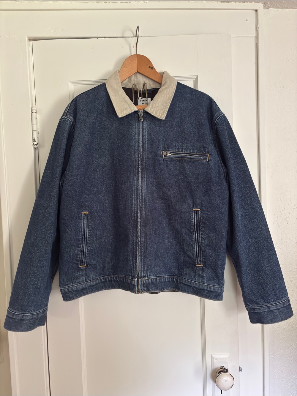 Sunday Best Blue Denim Jacket with Cream Collar